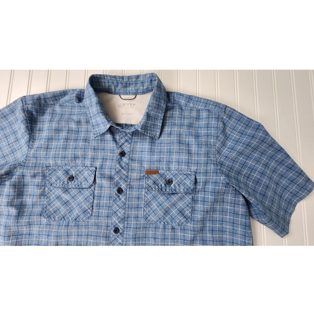 Orvis Mens Plaid Button Down Shirt Mens XL Blue Short Sleeve Breathable Gorpcore - Picture 2 of 9